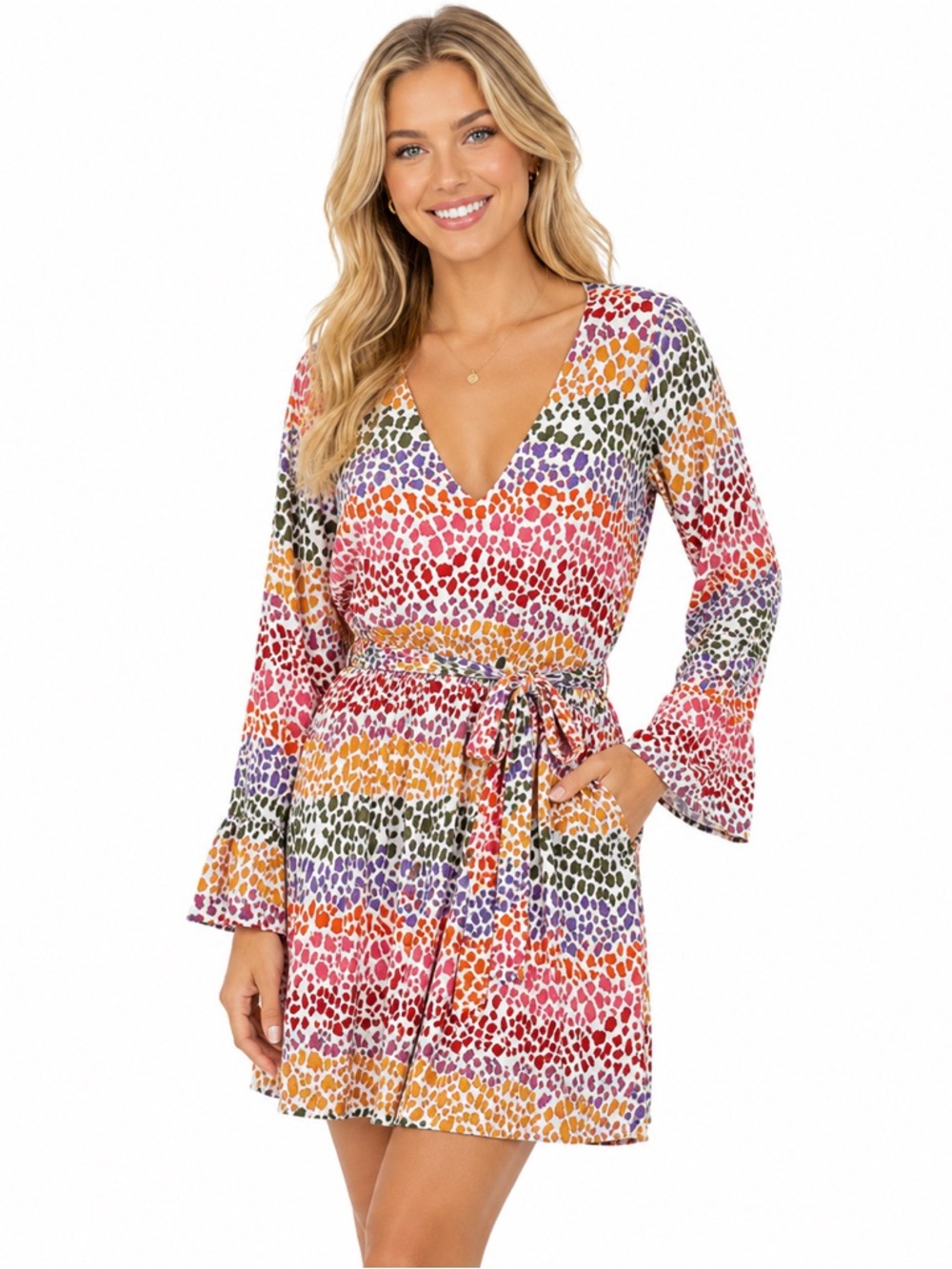 Emily Wonder Polka-Dot MIDI Faux Wrap Dress Womens Size 1X Colourful CasualCore